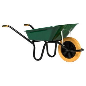 Grüne Haemmerlin Schubkarre Aktiv Premium mit 100 l Mulde und PU-Rad.