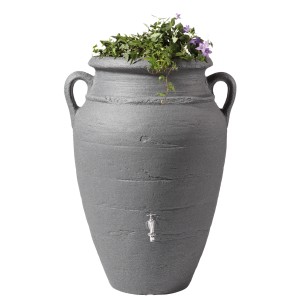 Garantia Regenwasser-Amphore Antik 250 l Darkgranite mit Pflanzschale und Wasserhahn.