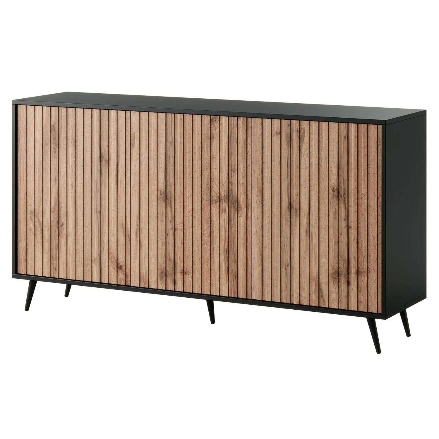 Selsey Sideboard Bello mit Lamellenfronten 154 cm Schwarz/Wotan Eiche