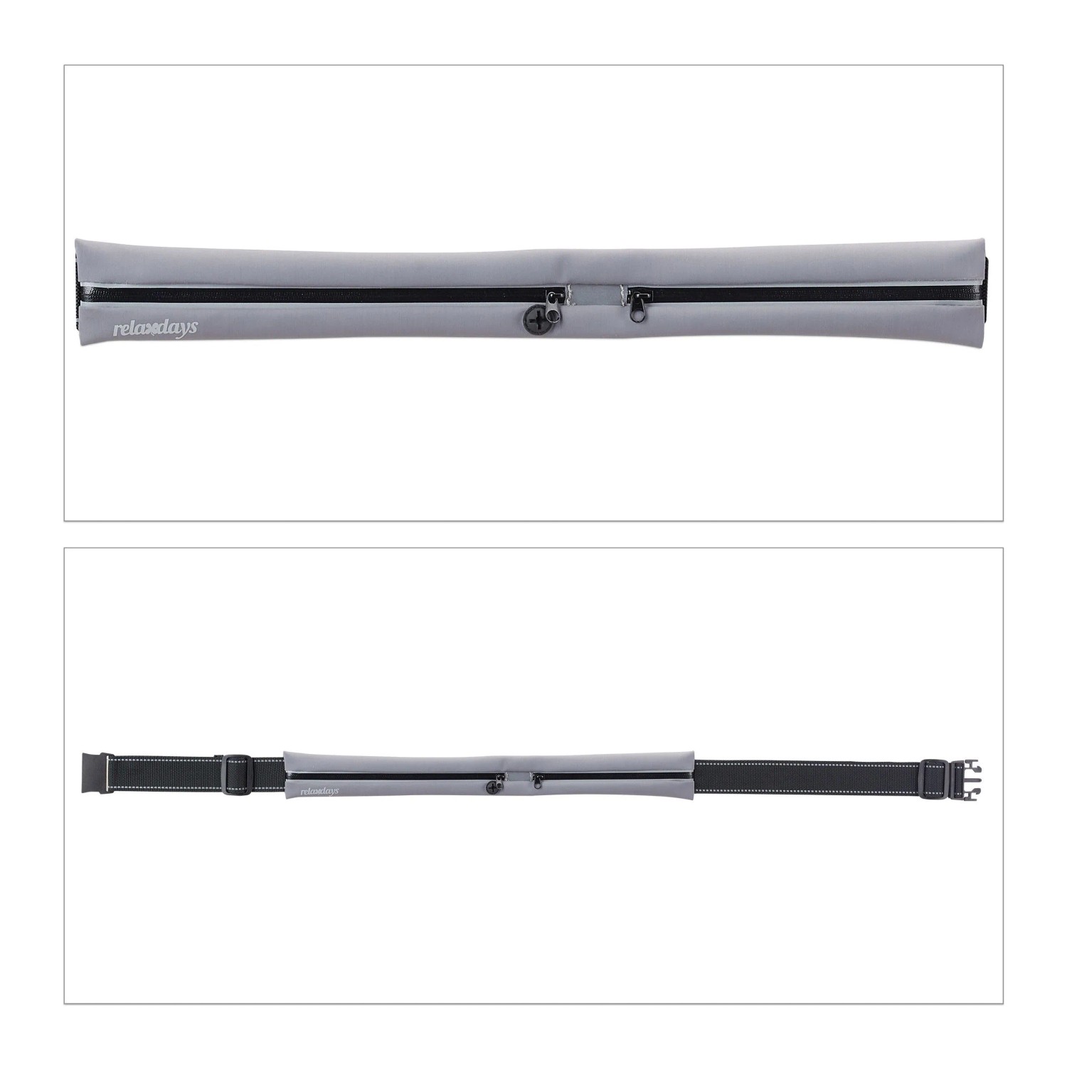 Relaxdays Laufgürtel Nylon Elasthan Grau 2 Fächer Wasserdicht Verstellbar Reflektierend 5 x 44 cm 60 g