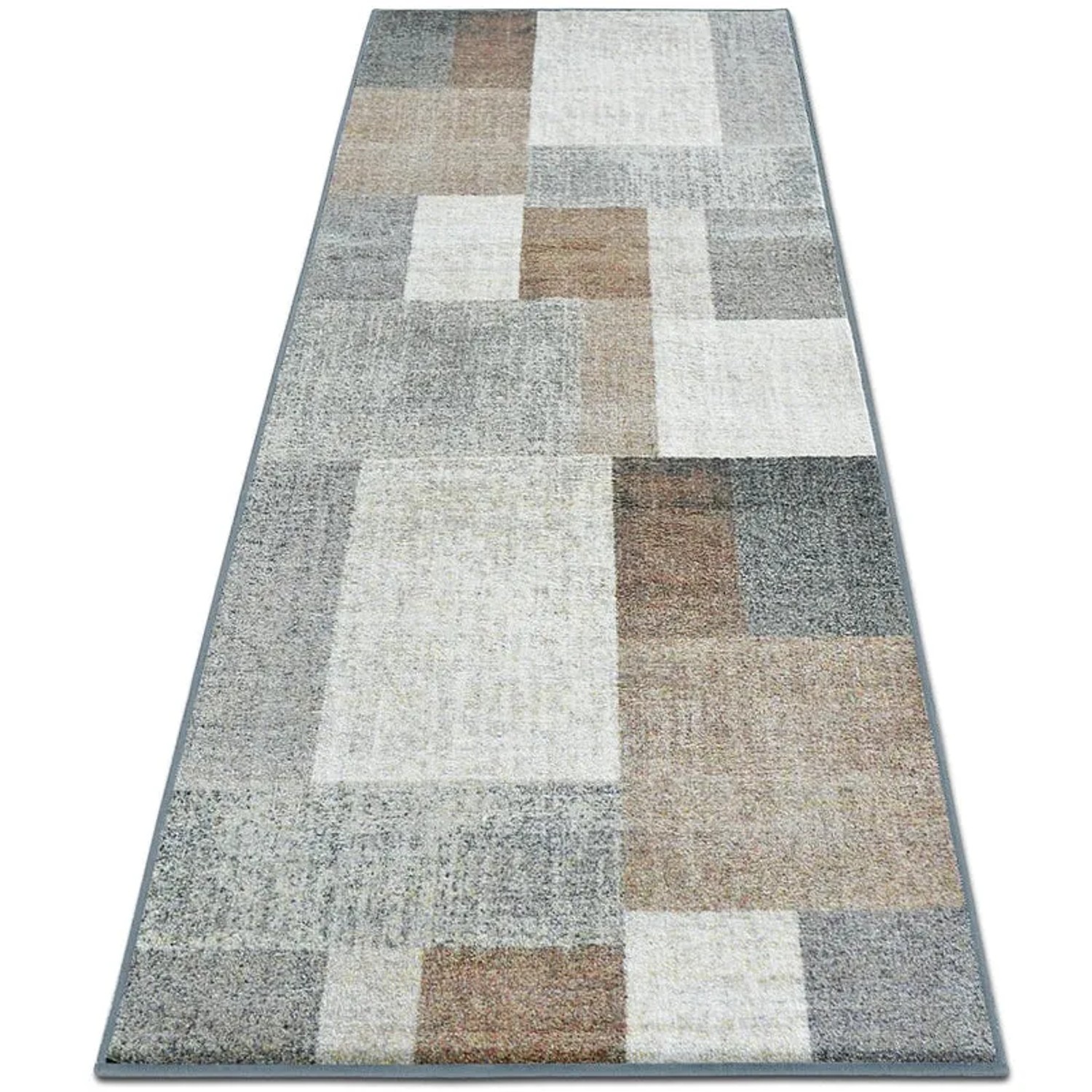 KARAT Teppichläufer Lucano in Braun mit modernem Quadrate-Muster, 80x700 cm.