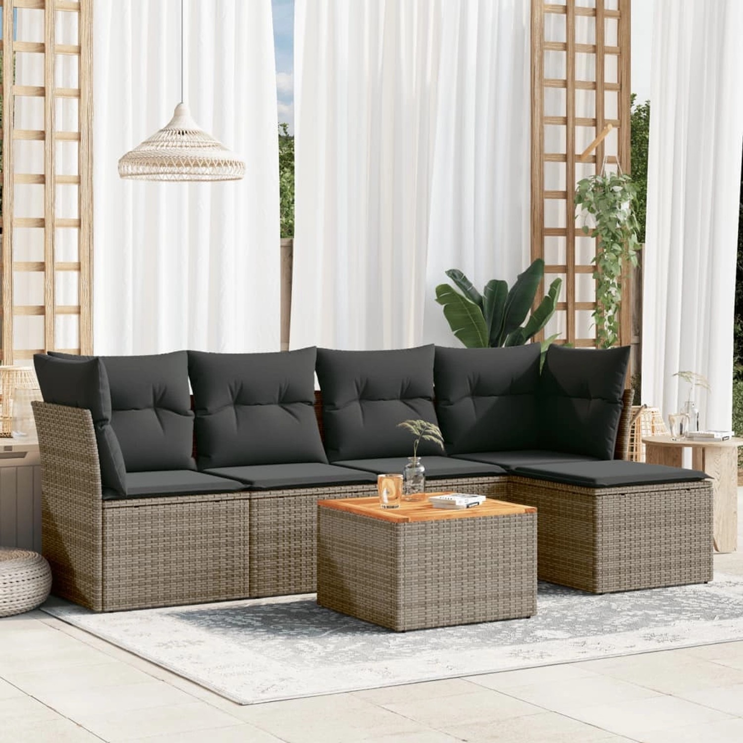 vidaXL 6-tlg Garten-Sofagarnitur mit Kissen Grau Poly Rattan Modell 42 günstig online kaufen