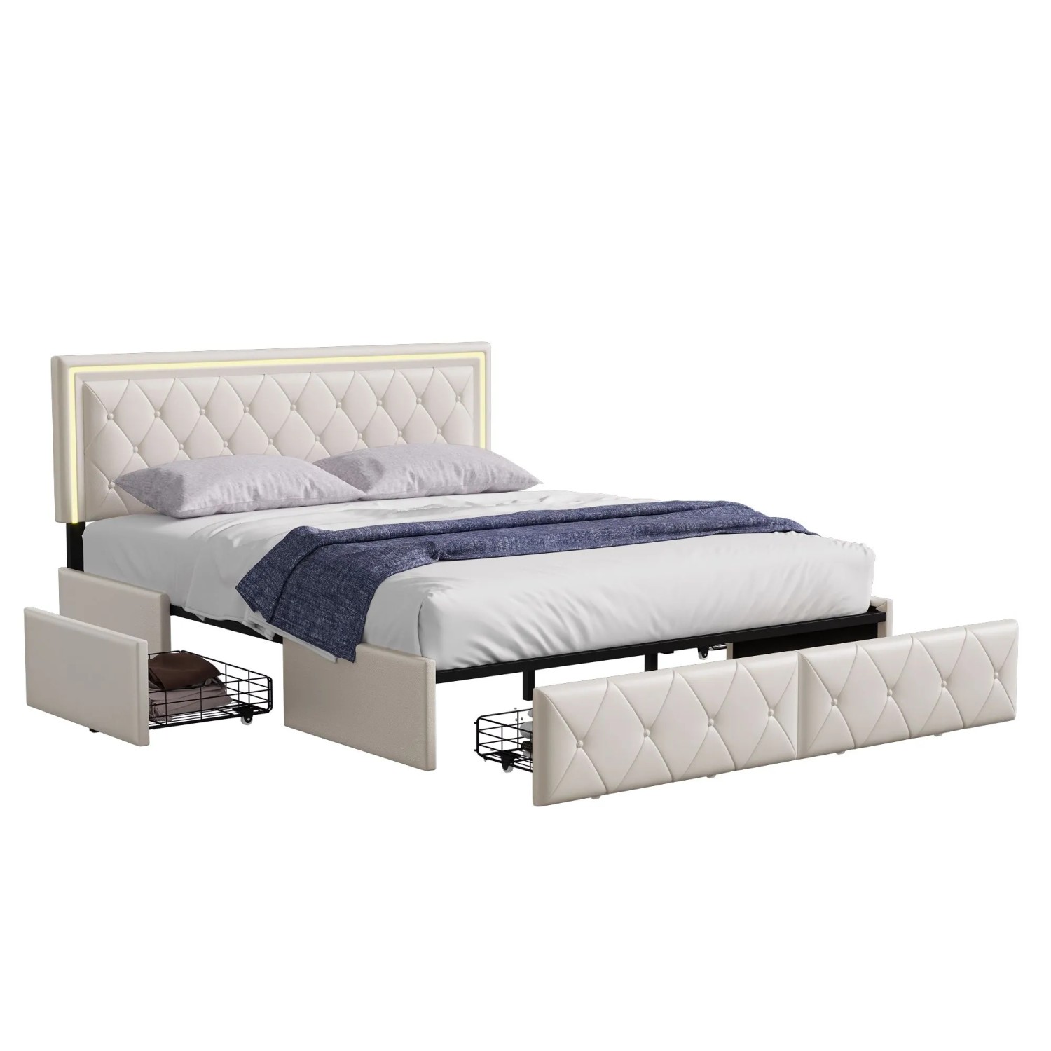 PXloue Polsterbett 160x200cm mit 4 Schubladen-Verstellbares Gepolstertes Ko günstig online kaufen