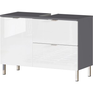 Germania Waschbeckenunterschrank Mauresa, 80 cm, Graphit-Weiß mit Tür, Klappe und Schublade.