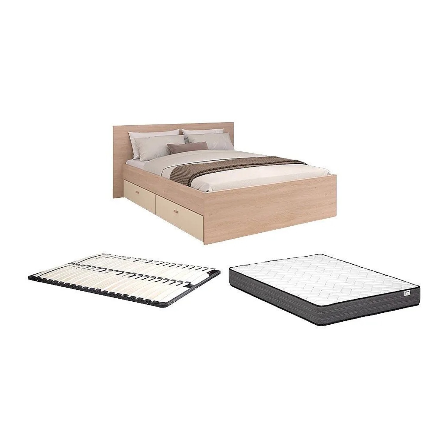 Vente-unique Bettrahmen Velona Beige  Naturfarben Hell 164.4 cm