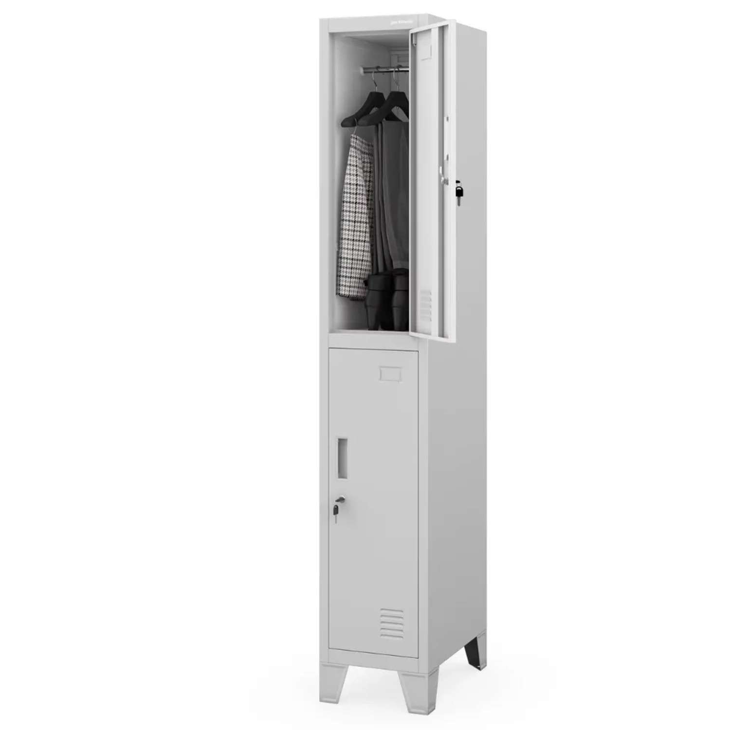 JAN NOWAK Umkleideschrank Spind BARTEK 2 Abteile Etikettenhalter Lüftungsschlitze Umkleidespind Schließfachschrank 172x29,2x45cm Grau