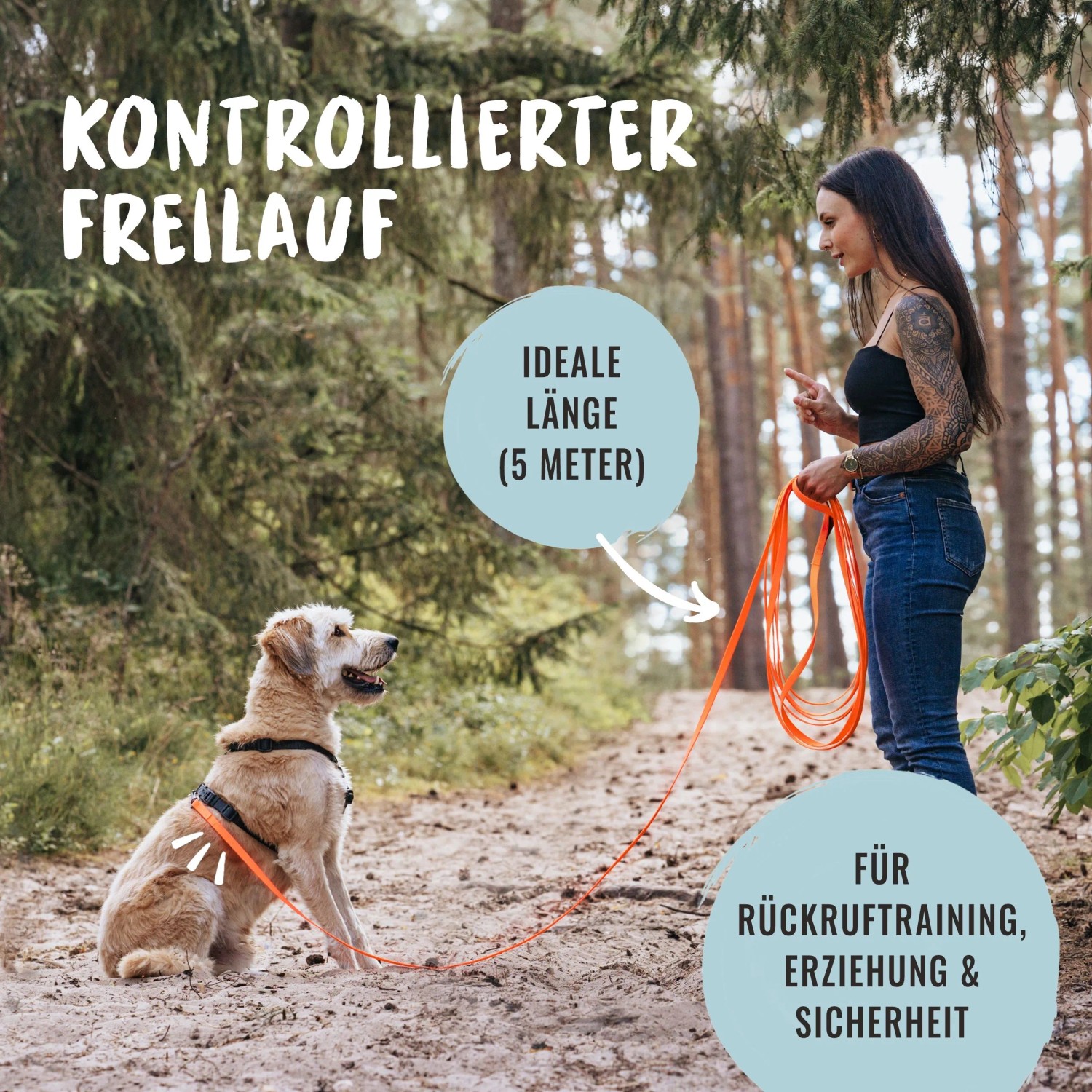 Orange Rudelkönig Schleppleine (5 m) mit PVC-Beschichtung für Hunde im Freien.