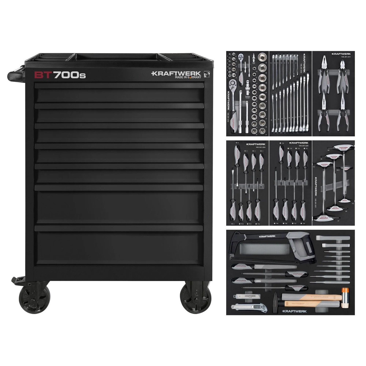 Kraftwerk Werkstattwagen BT700s 7 Schubl. 113-tlg. Schwarz