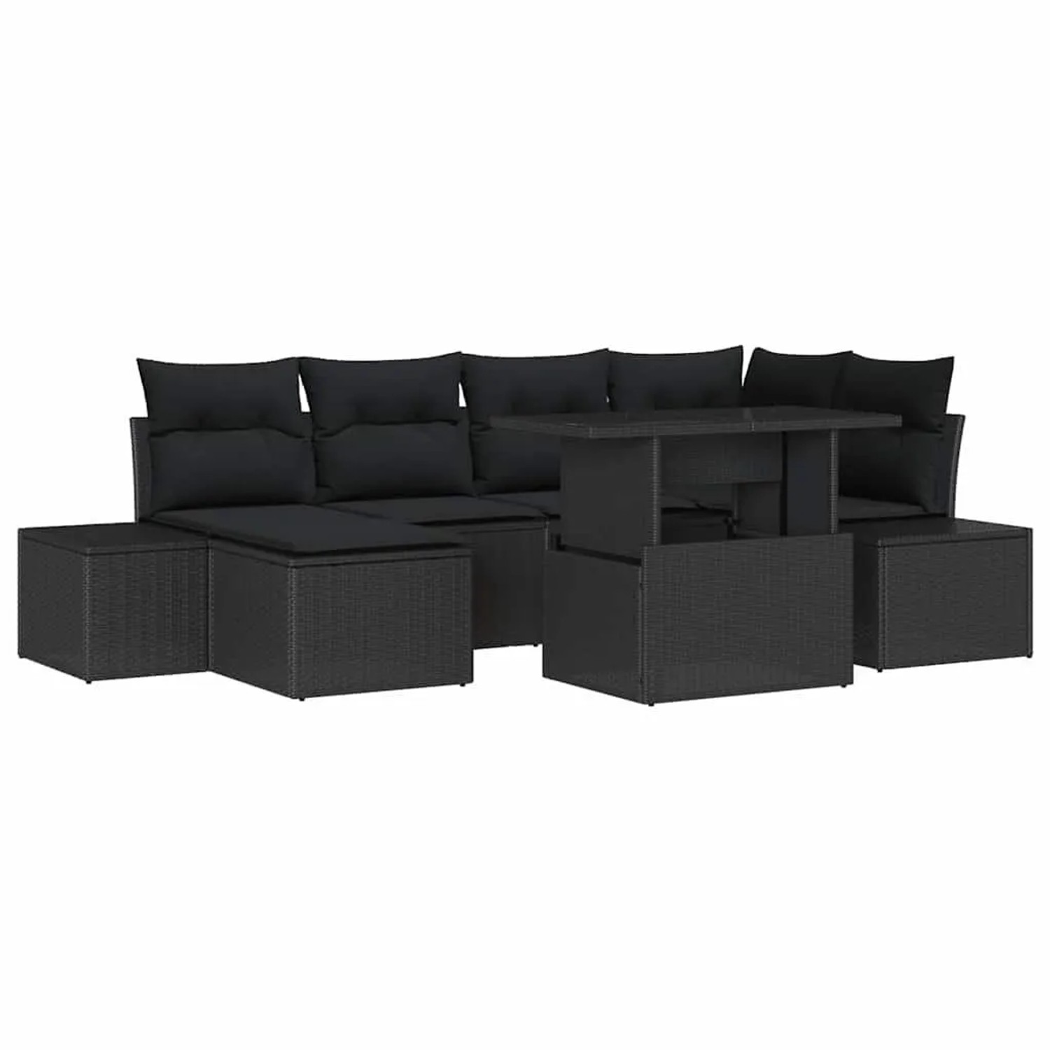 vidaXL Garten-Sofa-Set mit Kissen 7-Tlg Schwarz 3349219