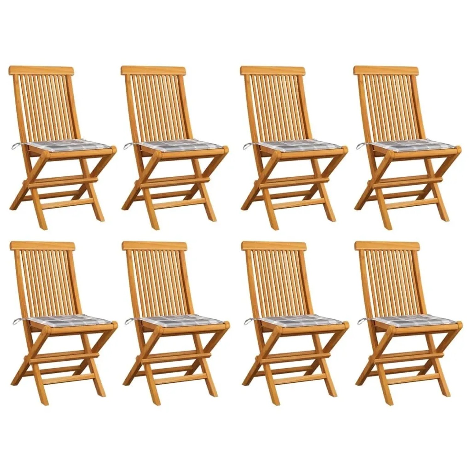 vidaXL Gartenstühle Graue Karomuster-Kissen 8 Stk Massivholz Teak 3072931 günstig online kaufen
