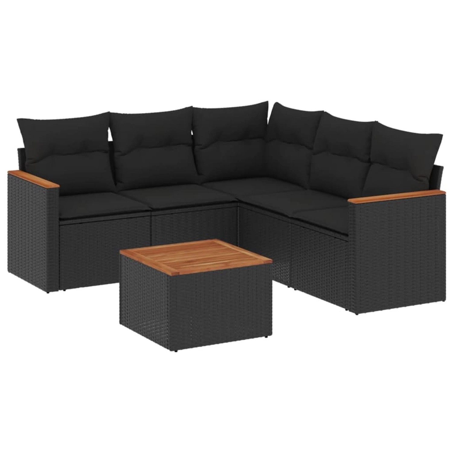 vidaXL 6-Tlg Garten-Sofagarnitur mit Kissen Schwarz Poly Rattan 3225964