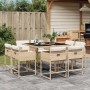 Beige 9-tlg. vidaXL Garten-Essgruppe mit Kissen, Poly Rattan Gartenmöbel für Terrasse und Garten.