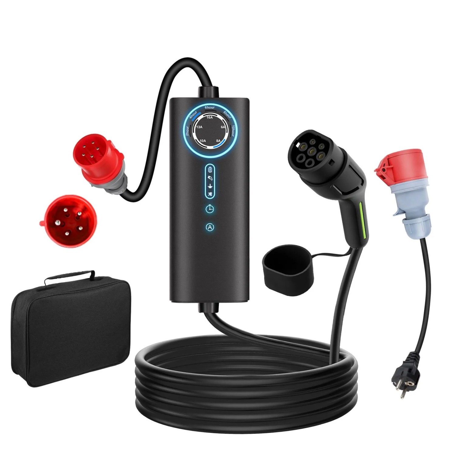 Junsun 11kW Typ2 EV-Ladegerät 8m 3-phasig Inkl.Tasche Flexibler Stromanpassung 6-16A Mit Adapter