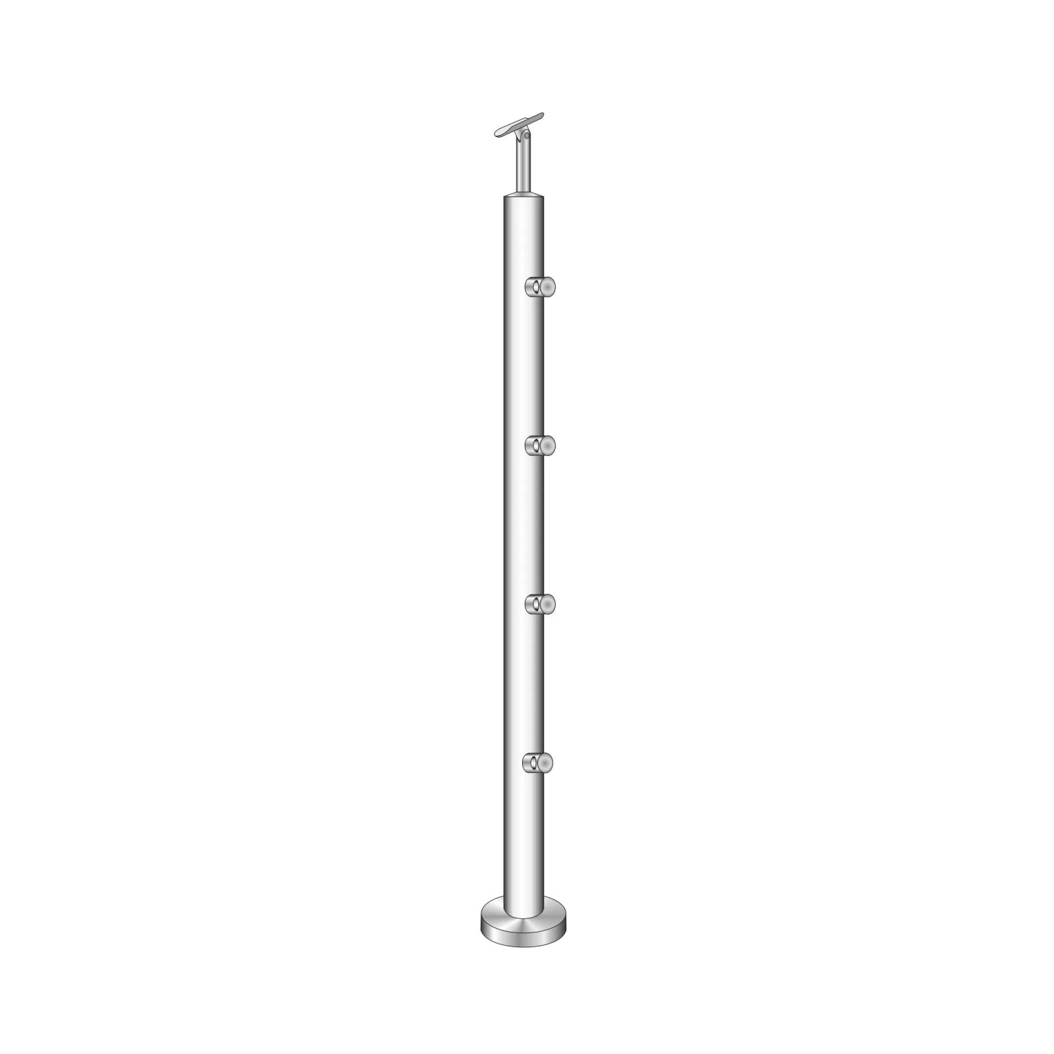 FeNau Geländerpfosten Edelstahl AISI 304 900 mm Rohr Ø 42,4 mm Treppe Top-Montage 4x Ø 12 mm Füllstabhalter