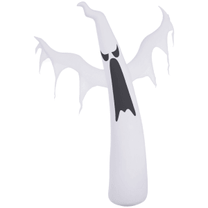 HOMCOM aufblasbares Halloween Gespenst, weiß, mit gruseligem Gesicht, ausgebreiteten Armen und LEDs.