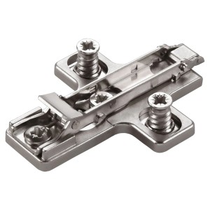 Salice Blitz Kreuzmontageplatte H0, nickel matt, mit Exzenterverstellung und Euroschrauben.