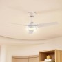 Weißer Lindby LED Deckenventilator Aerallo aus Metall mit integrierter Lampe für Wohnzimmer. Modernes Design.
