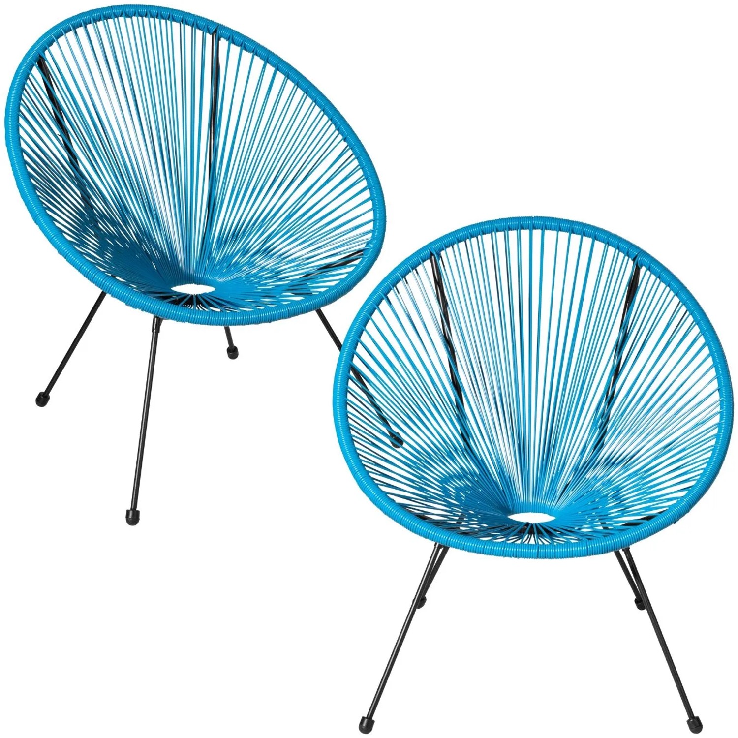 Tectake 2Er Set Gartenstuhl Santana Retro Design Im Acapulco Stil Mit Schnurbespannung  69 x 70 50 x 78 cm Blau