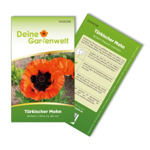 Samentüte Türkischer Mohn der Marke Deine Gartenwelt mit roter Blüte.
