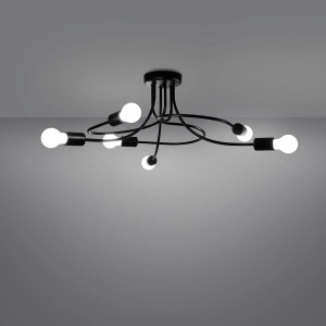 Schwarzer Sollux Lighting Kronleuchter Levar 6 mit sechs Leuchtmitteln. Lampe im industriellen Stil.