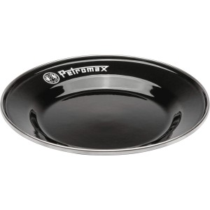 Schwarzer Petromax Emaille Teller (18 cm, 2er-Set) für Grillutensilien.