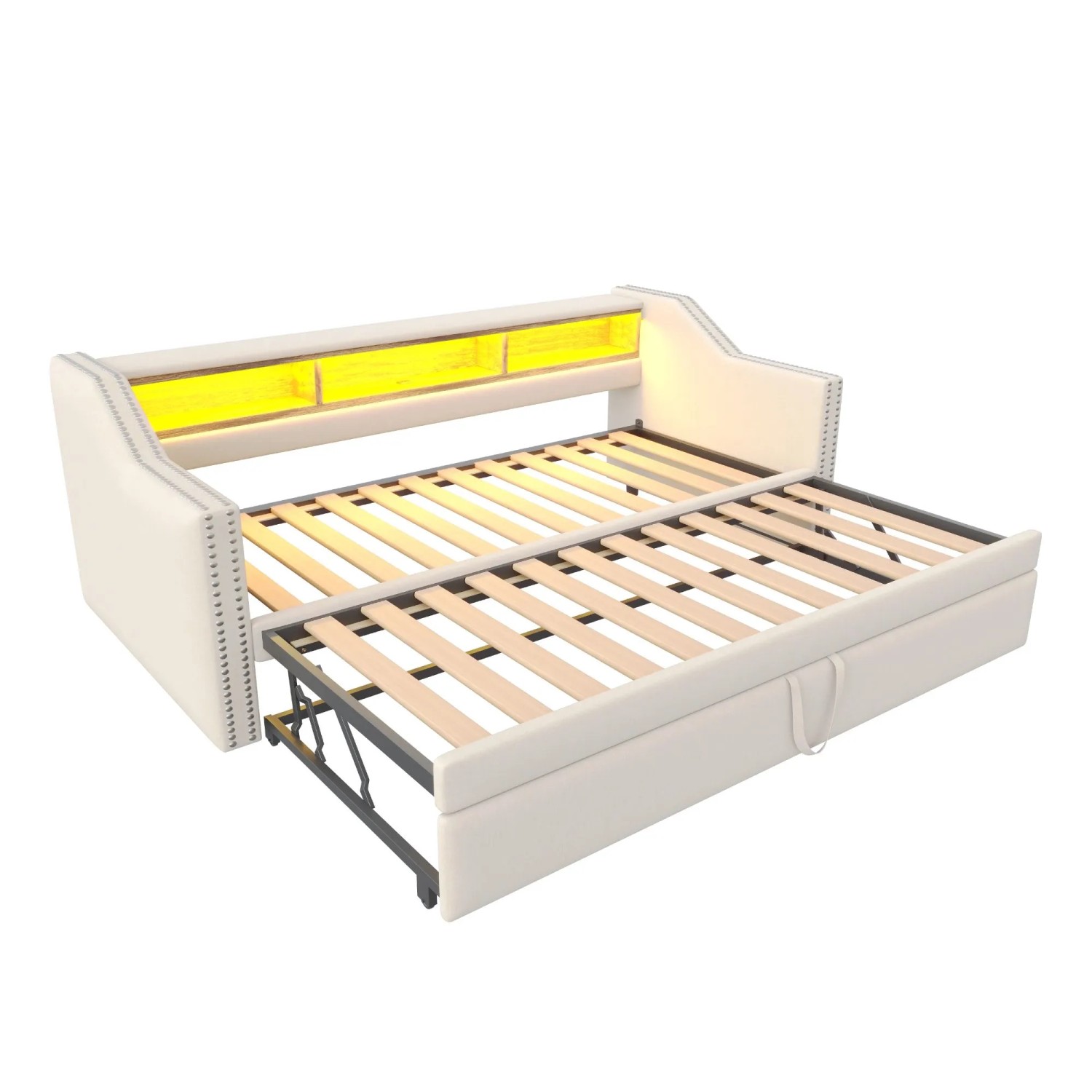 Merax Schlafsofa 90/180x190cm LED USB Stauraum Beige