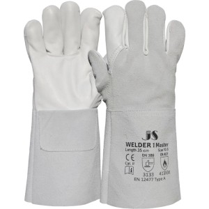 Weißes Paar Staffl Welder-1 Master Schweißerhandschuhe aus Rindleder, 35 cm lang, Größe 10,5. Für Schweißarbeiten.