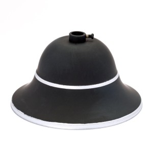 Schwarzer flämischer Messing-Baldachin mit silbernen Ringen und Stellring für Lampen & Leuchten. Ø 110 mm.