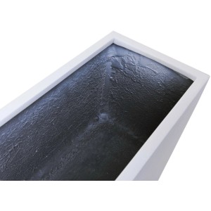 Weißer Vivanno Pflanzkübel Elemento (88x30x75 cm) auf Rollen, Innenansicht.