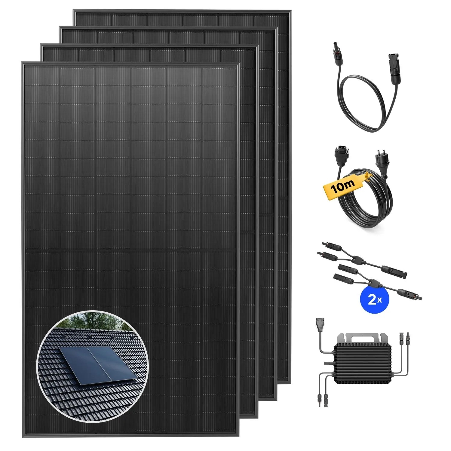 Solakon Balkonkraftwerk 2000W Solaranlage mit Ziegeldach Halterung Paarmontage Steckerfertig Komplettset Photovoltaik 800W Kabellänge 10m