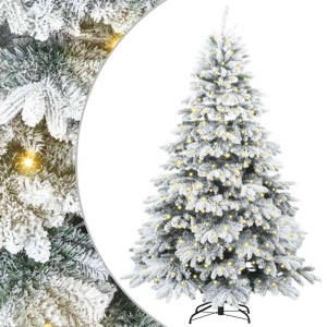 Künstlicher, grüner Weihnachtsbaum (210 cm) mit Schnee und 300 warmweißen LEDs von vidaXL.