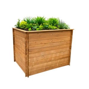 Coemo Hochbeet Marvin aus Holz, bepflanzt mit Grünpflanzen, 115x87x85 cm.