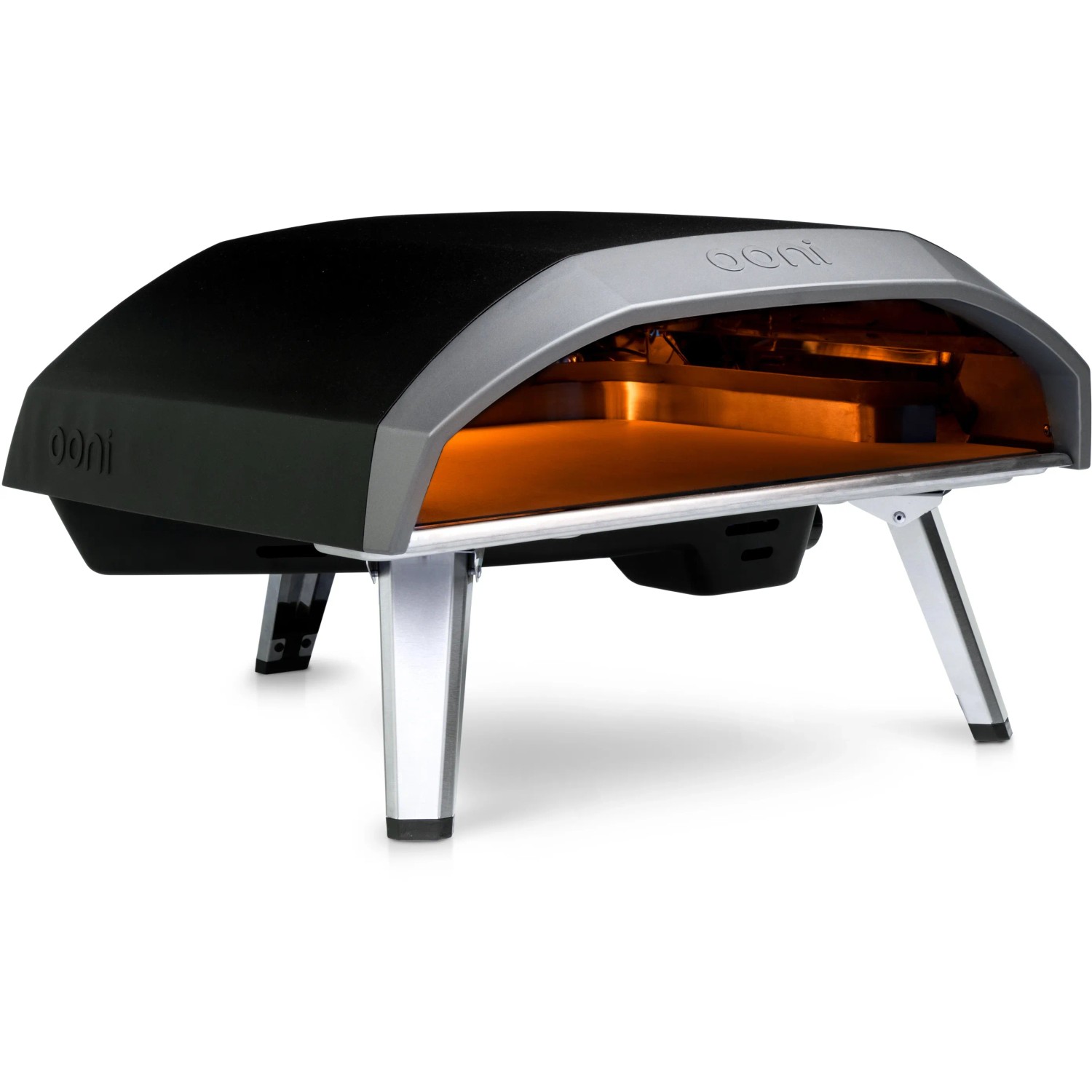 Ooni Koda 16 Gas Pizzaofen, großer Outdoor-Pizzaofen mit silbernen Füßen.