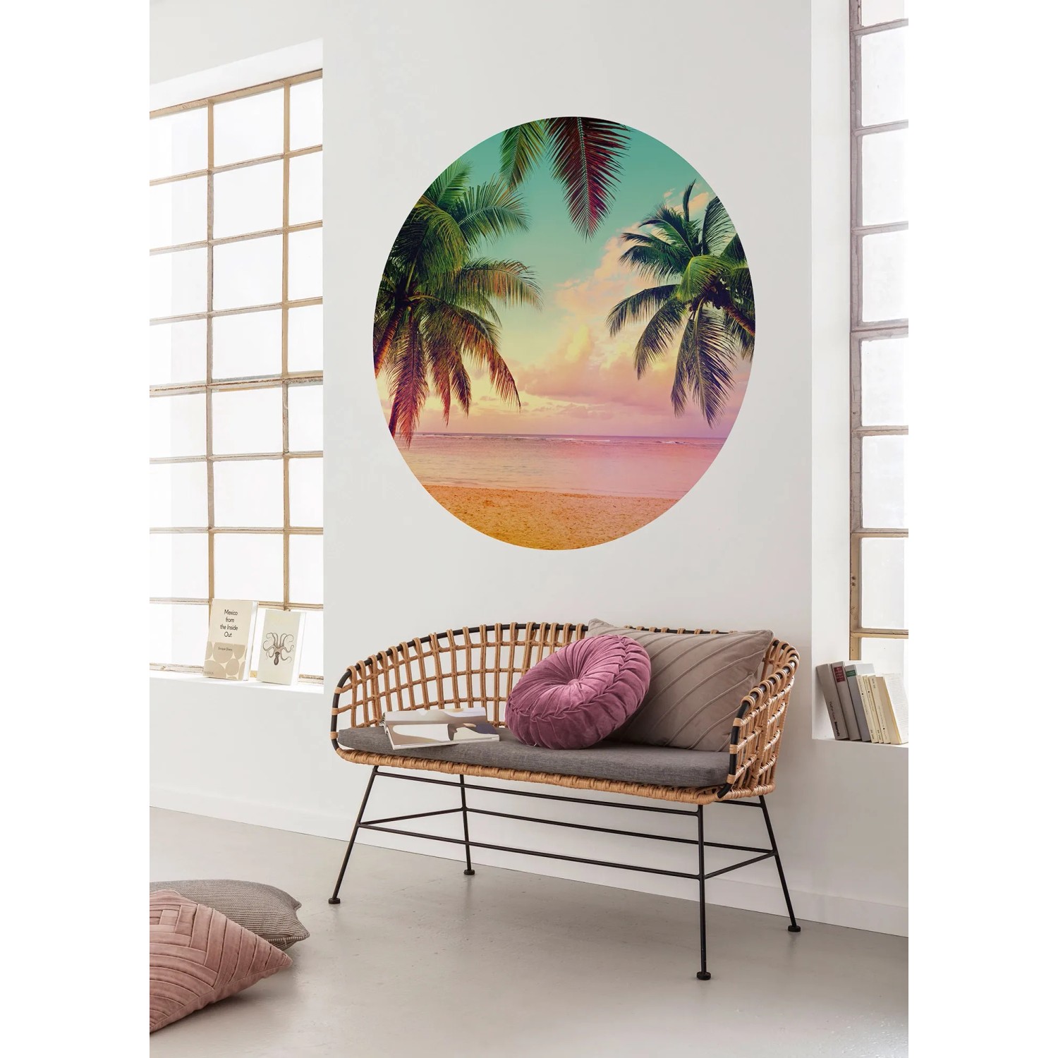Komar Vliesfototapete Dot Getaway mit Palmenstrand, selbstklebend, Ø 125 cm.