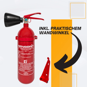 Roter Sensorit CO2 Feuerlöscher 2kg mit schwarzer Düse und roter Wandhalterung für elektrische Anlagen & EDV.
