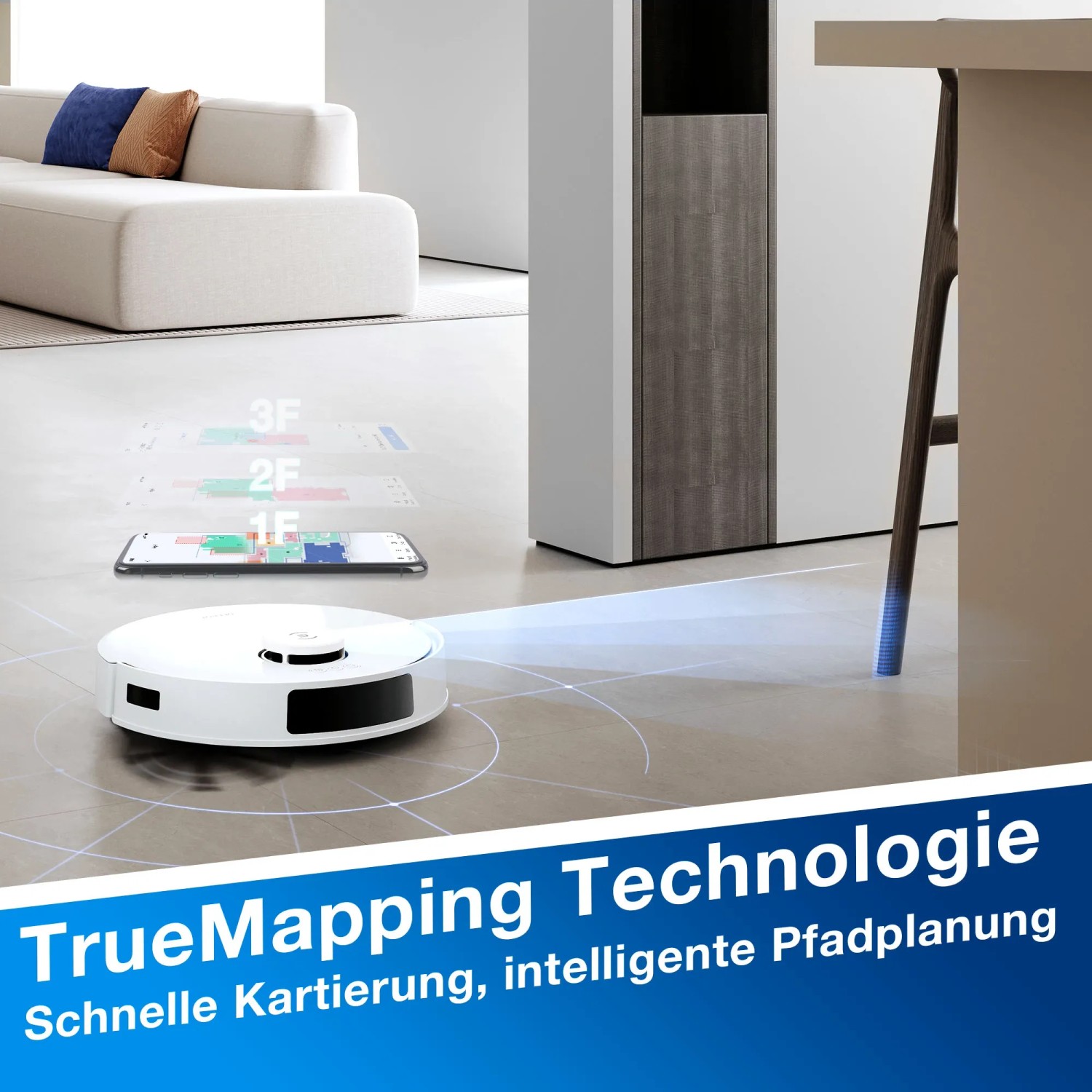 Ecovacs N20 PRO PLUS Saugroboter mit TrueMapping Technologie und beutellosem Staubbehälter.