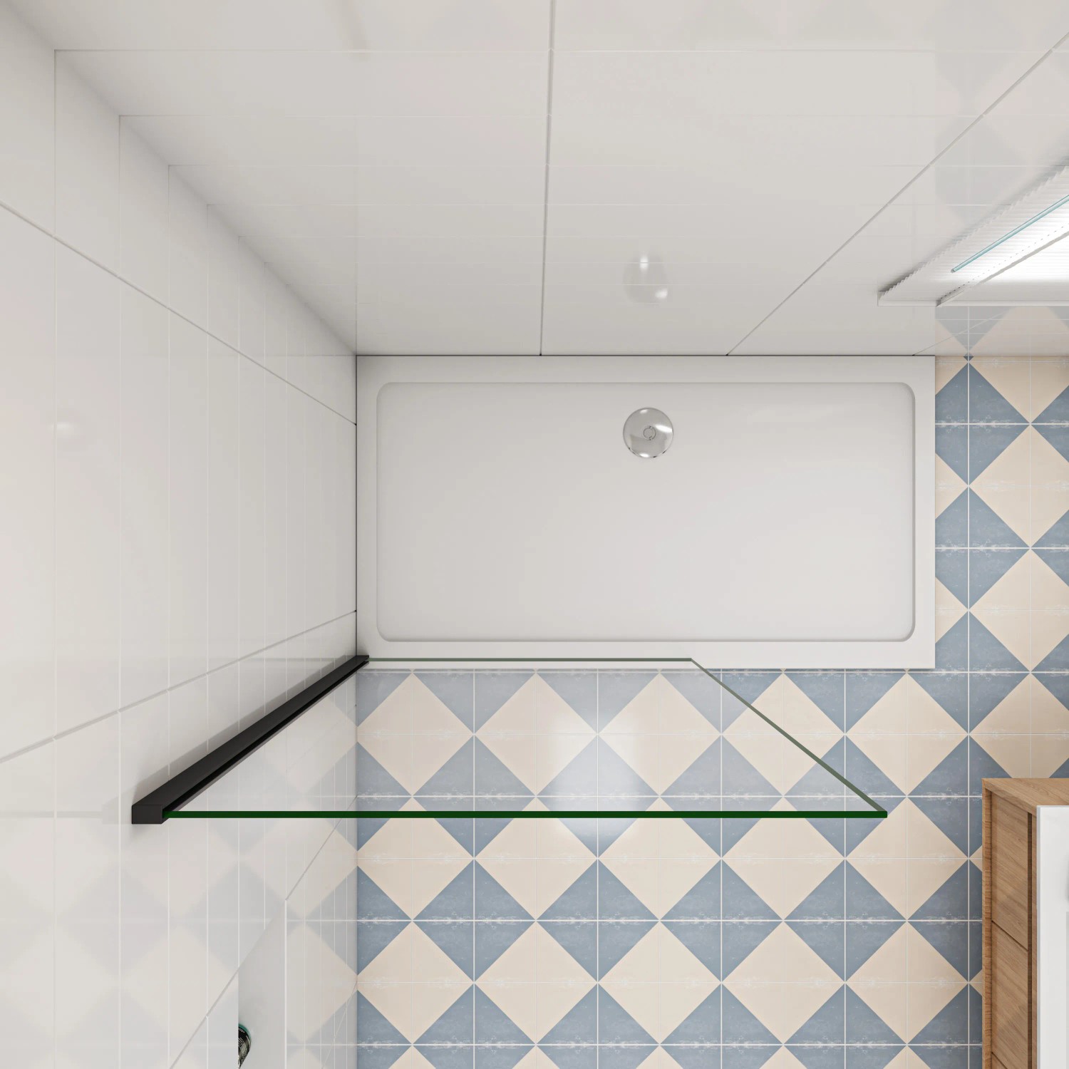 AICA Walk In Dusche mit schwarzem Rahmen, 30 cm breit, 10 mm NANO ESG Glas Duschwand.