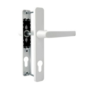Weiße Panto Griffgarnitur Smart Line (92 mm) für Türbeschläge, Detailansicht.