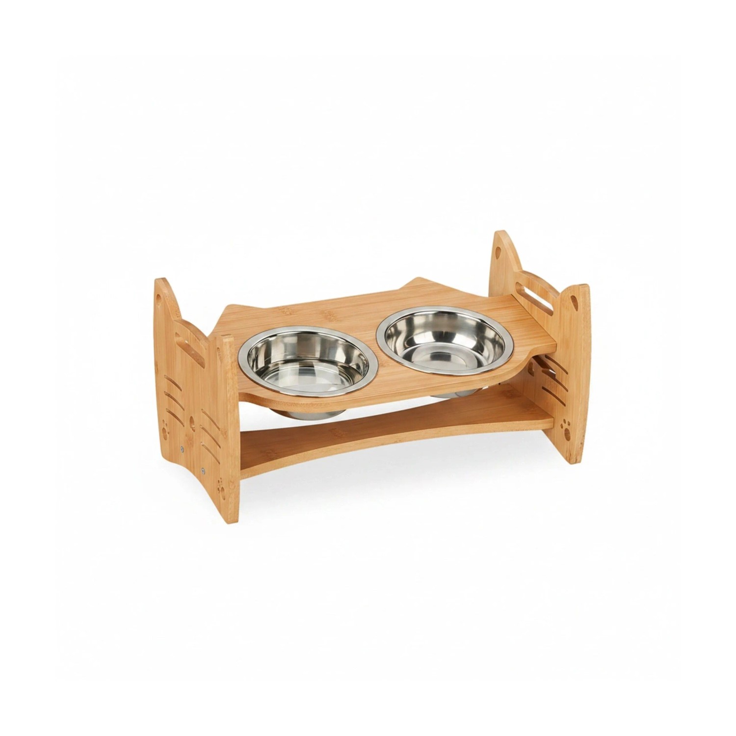 Relaxdays Napfständer Bambus Edelstahl Natur Silber Höhenverstellbar 18 cm x 36 cm x 21 cm 0,9 kg