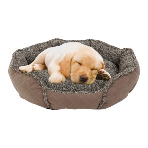 Braunes Heim Hunde- und Katzenbett Slurry mit schlafendem Welpen, 70x64x14 cm.