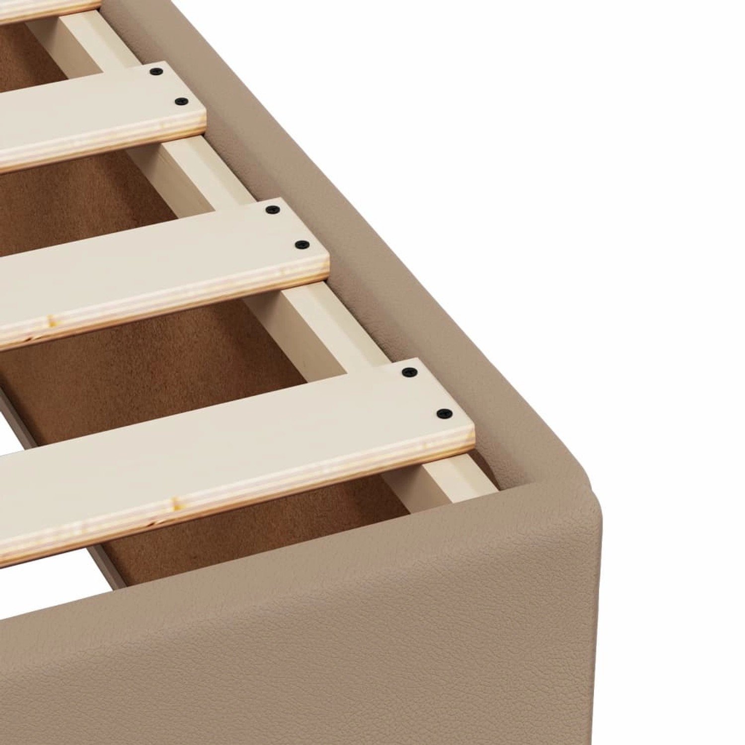 Detailansicht Bettgestell Cappuccino-Braun mit Lattenrost. Bett für erholsamen Schlaf.