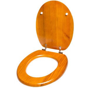Sanilo WC-Sitz aus Holz, offen. Hochwertiger Toilettendeckel mit Holzmaserung.