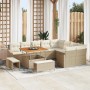 Beiges 12-teiliges vidaXL Garten-Sofa-Set aus Poly Rattan mit Tisch und Kissen.