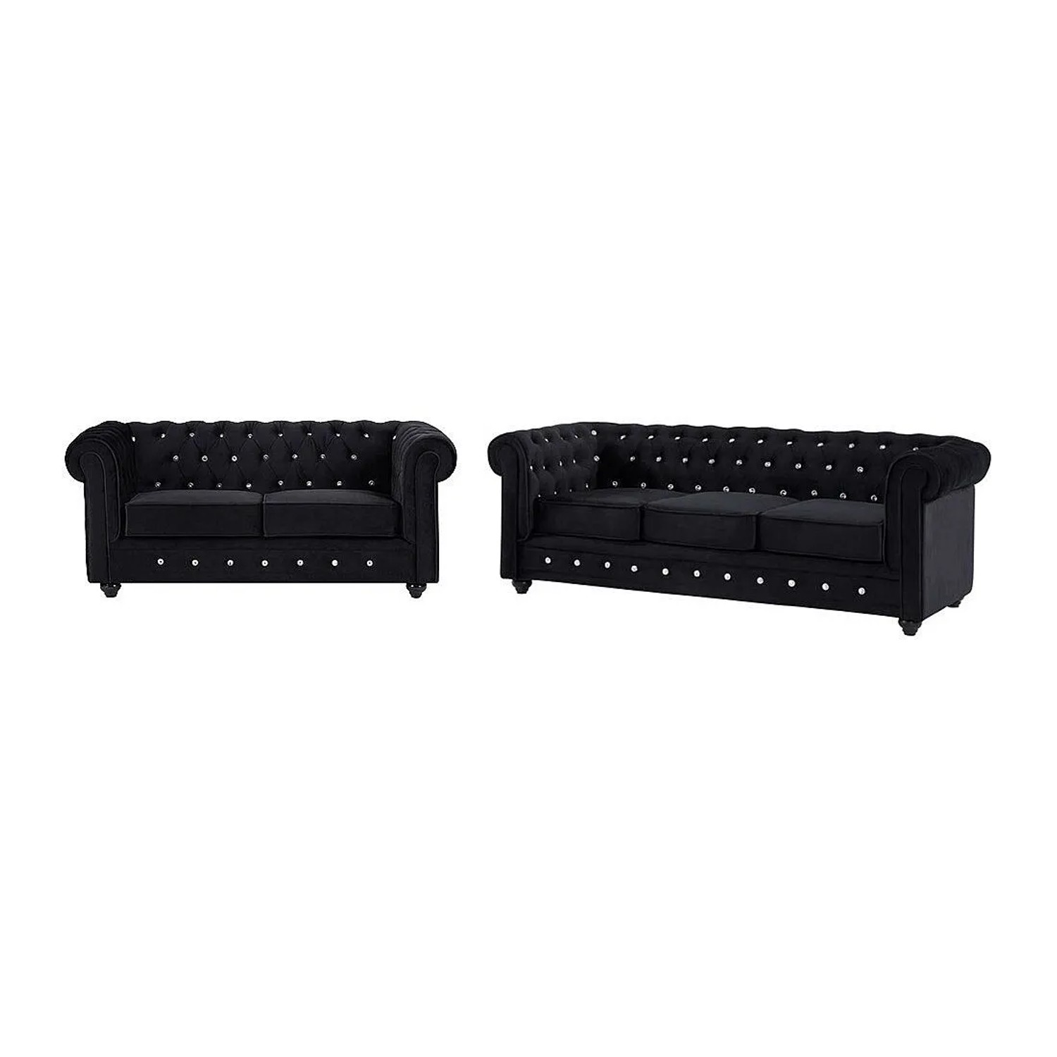 Vente-unique Couchgarnitur Chesterfield Schwarz 165 cm  205 cm