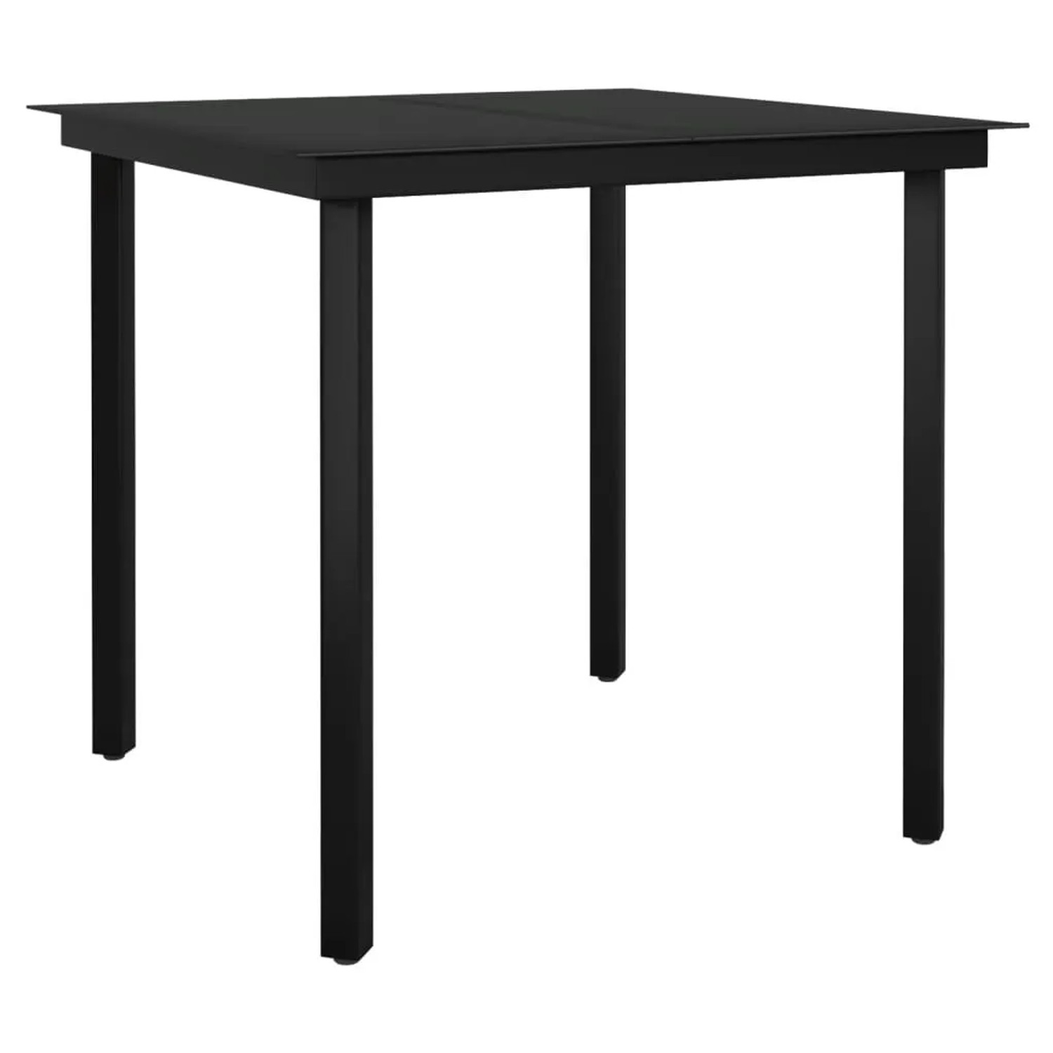 Schwarzer Gartentisch mit Glasplatte, Teil der 5-tlg. vidaXL Garten-Essgruppe.