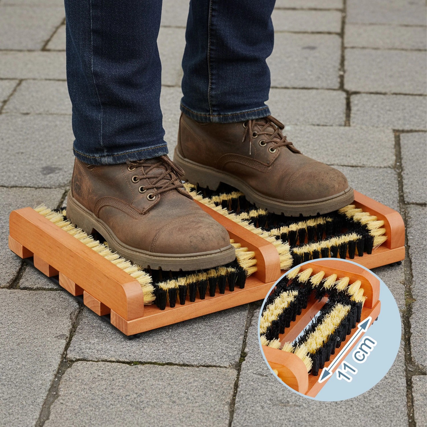 Relaxdays Schuhabstreifer Pappelholz PVC Braun Schwarz Rutschfest 5,5 cm x 36 cm x 26 cm 1,1 kg_2
