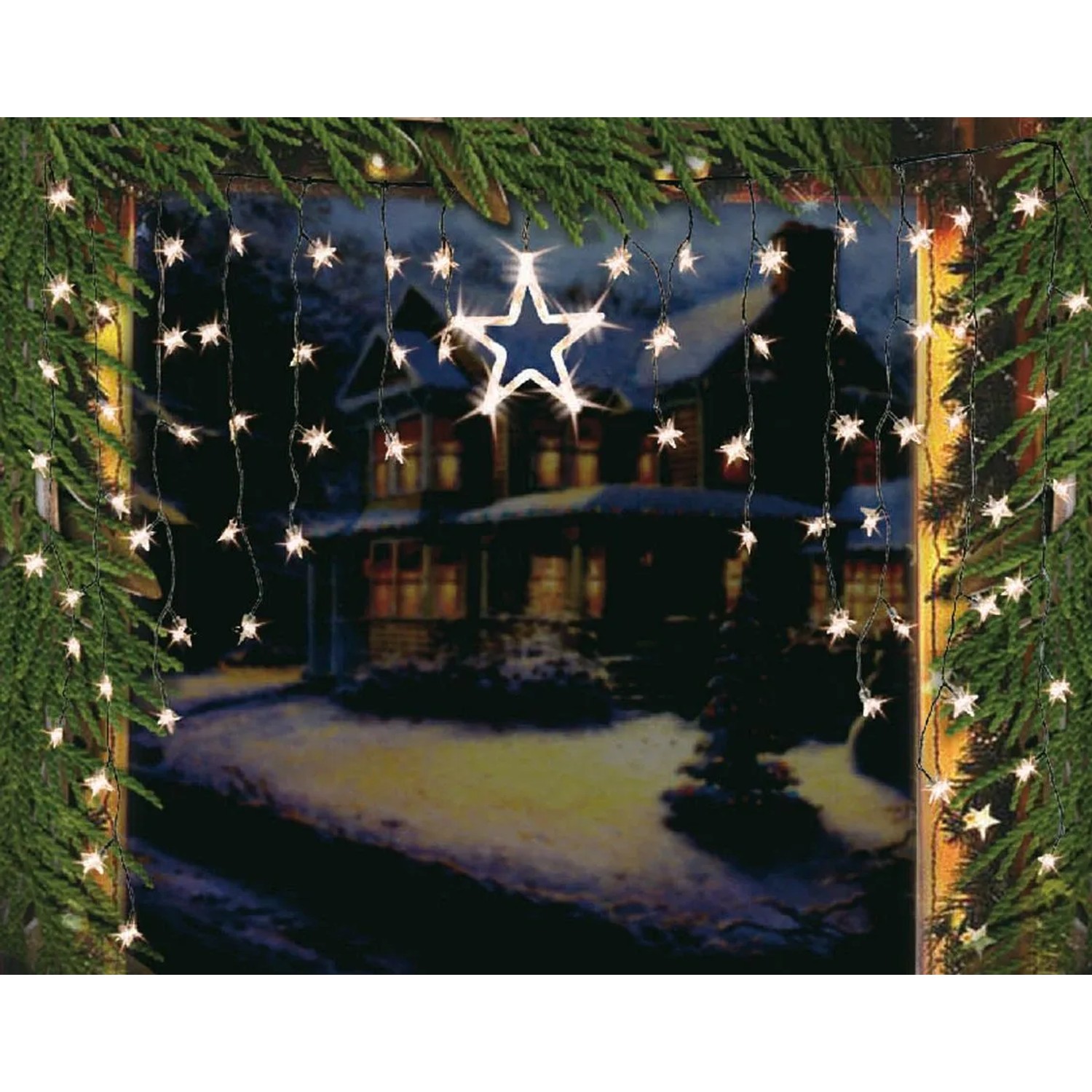 MCW LED Lichtervorhang Sterne Deko 1 Großer 70 Kleine Sterne