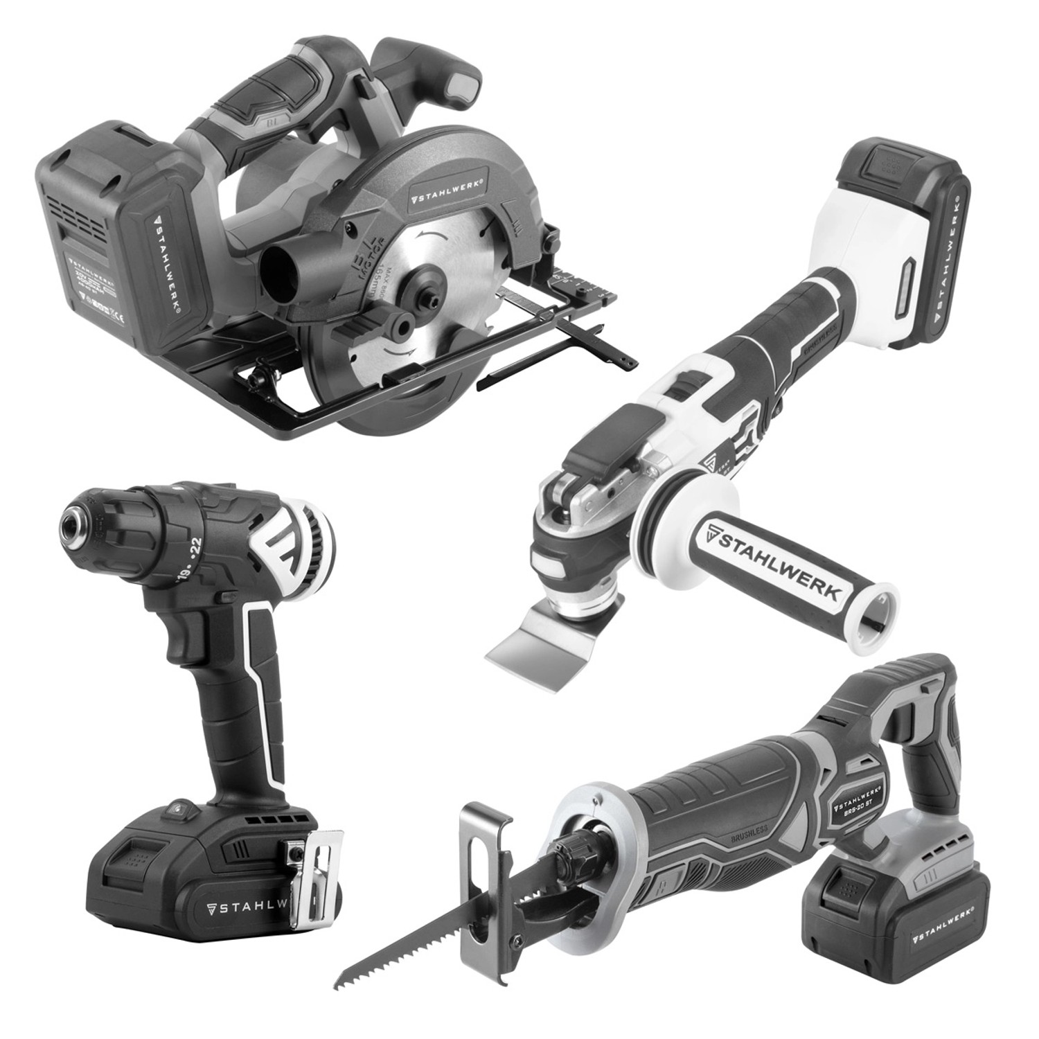 STAHLWERK Brushless Akku Set Handkreissäge Säbelsäge Bohrschrauber Multicut günstig online kaufen