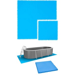 Blaues eyepower Poolunterlagen 4er Set aus EVA-Schaumstoff, 81x81 cm. Puzzlematten schützen Poolboden und dämpfen.