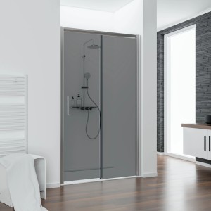 Schulte Schiebetür 140x200 cm, Kristall/Trend, Chromoptik, 2-teilig mit Festelement links.